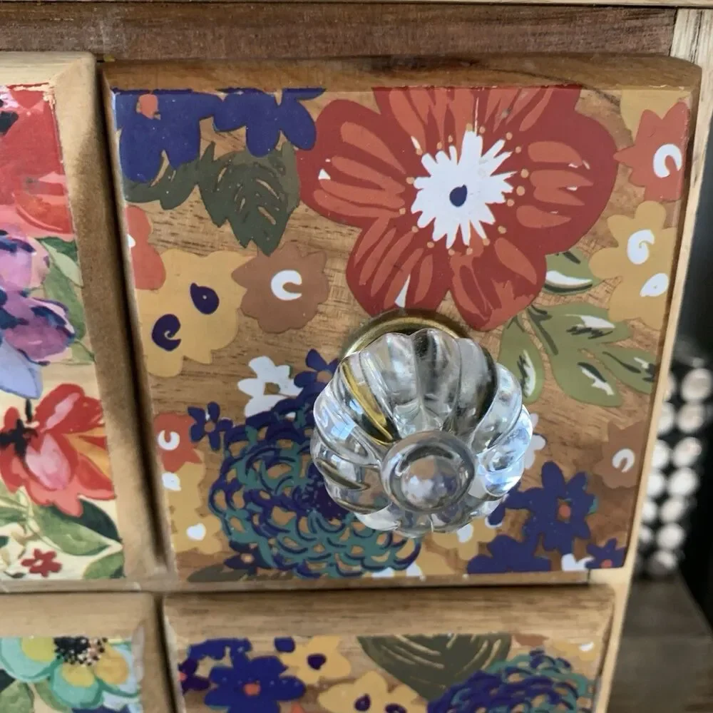 The Pioneer Woman Spice Box 4 Drawer Dazzling Dahlias Floral Acrylic Knobs RARE